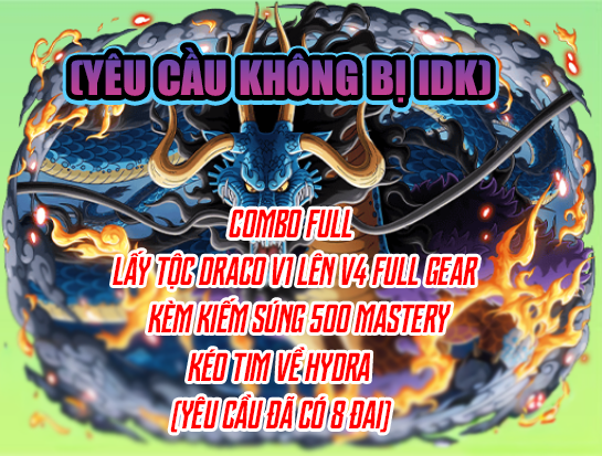 Combo Full: Lấy Tộc Draco V1 - V4 Full Gear + Dragonheart, Dragonstorm 500 Mastery (Cày Thuê Blox Fruits)