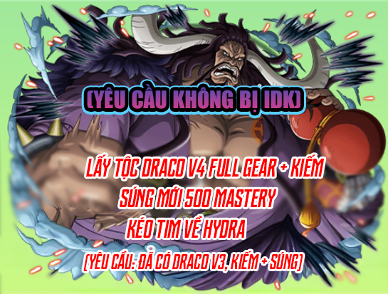 Lấy Tộc Draco V4 Full Gear + Dragonheart, Dragonstorm 500 Mastery (Yêu Cầu Tộc Đã V3) (Cày Thuê Blox Fruits)